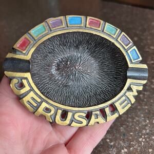Ashtray Trinket Hebrew Jerusalem Brass Rare Vintage Cigarette